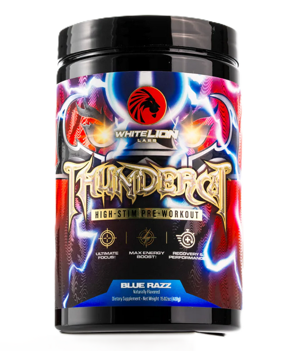 White Lion Labs Thundercat high-stim pre-workout for energy and focus Blue Razz 30 Servings 