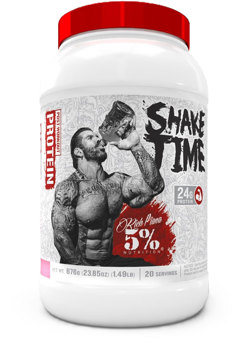 5% Nutrition Shake Time Whole Food Protein Powder Front of Package, Birthday cake