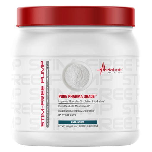 Metabolic Nutrition Stim-Free Pump Bottle Front 300g – Caffeine-Free Pre-Workout for Muscle Pumps, Endurance & Performance | TigerFitness