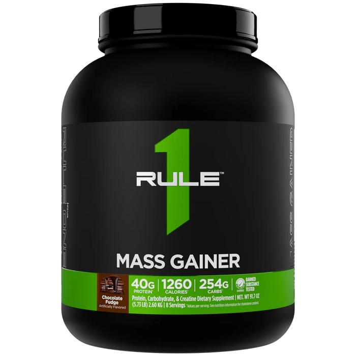 Rule One Mass Gainer high-calorie protein powder, Chocolate Fudge flavor, 8 servings