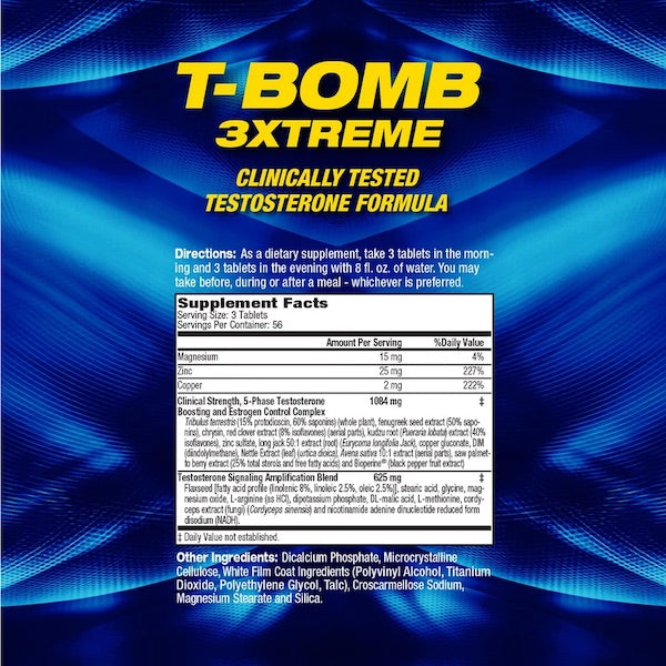 MHP T-Bomb 3Xtreme Supplement Facts & Ingredients Label