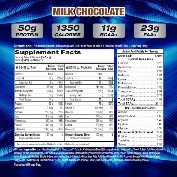 MHP Up Your Mass XXXL Supplement Facts & Ingredients Label | Tigerfitness.com