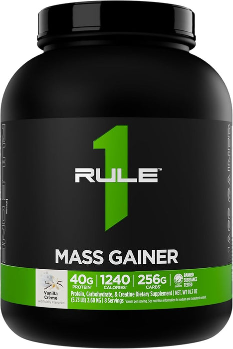 Rule One Mass Gainer high calorie protein powder, Vanilla Creme flavor, 8 servings